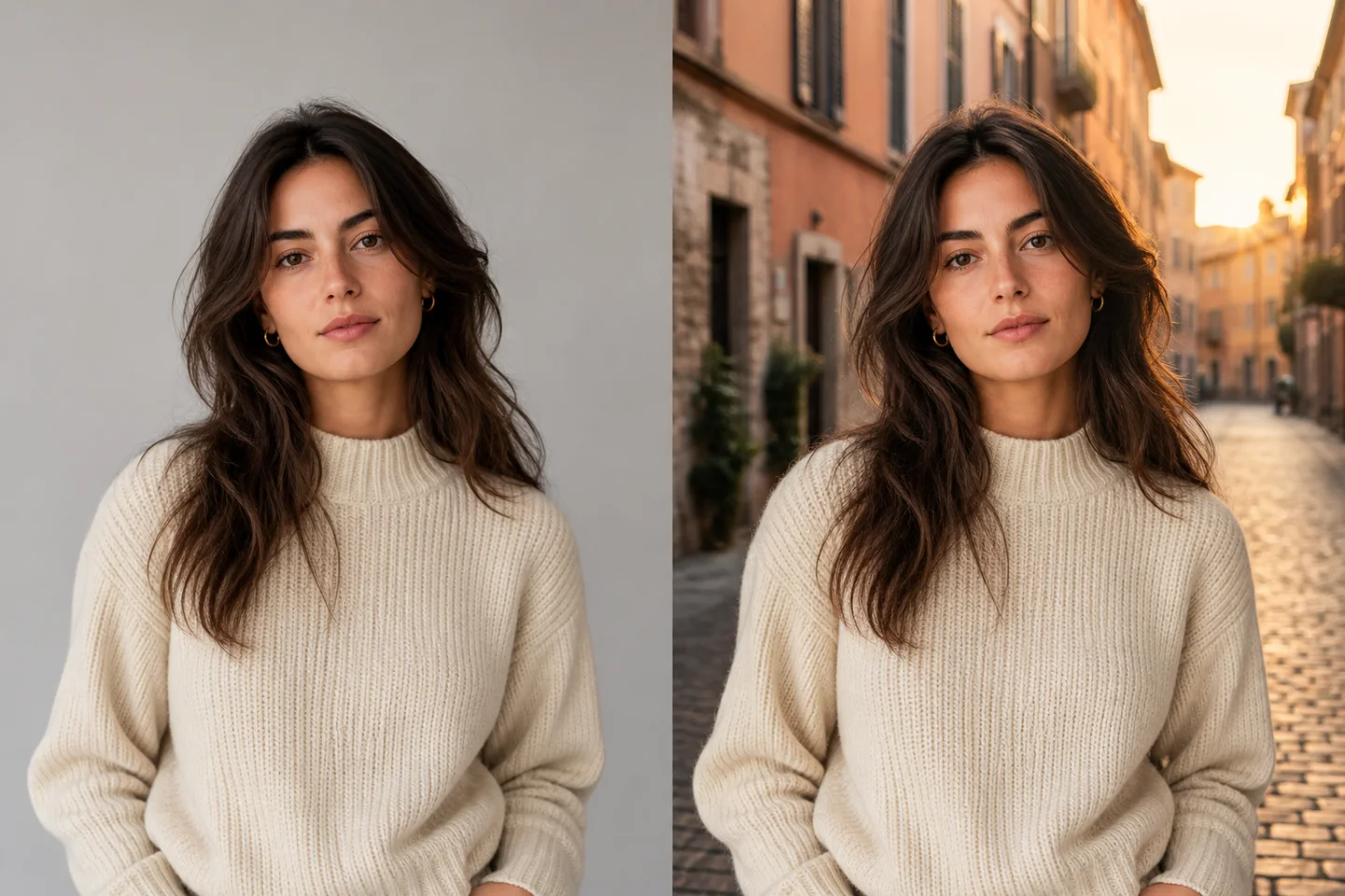 Before and after portrait background edit with the same person